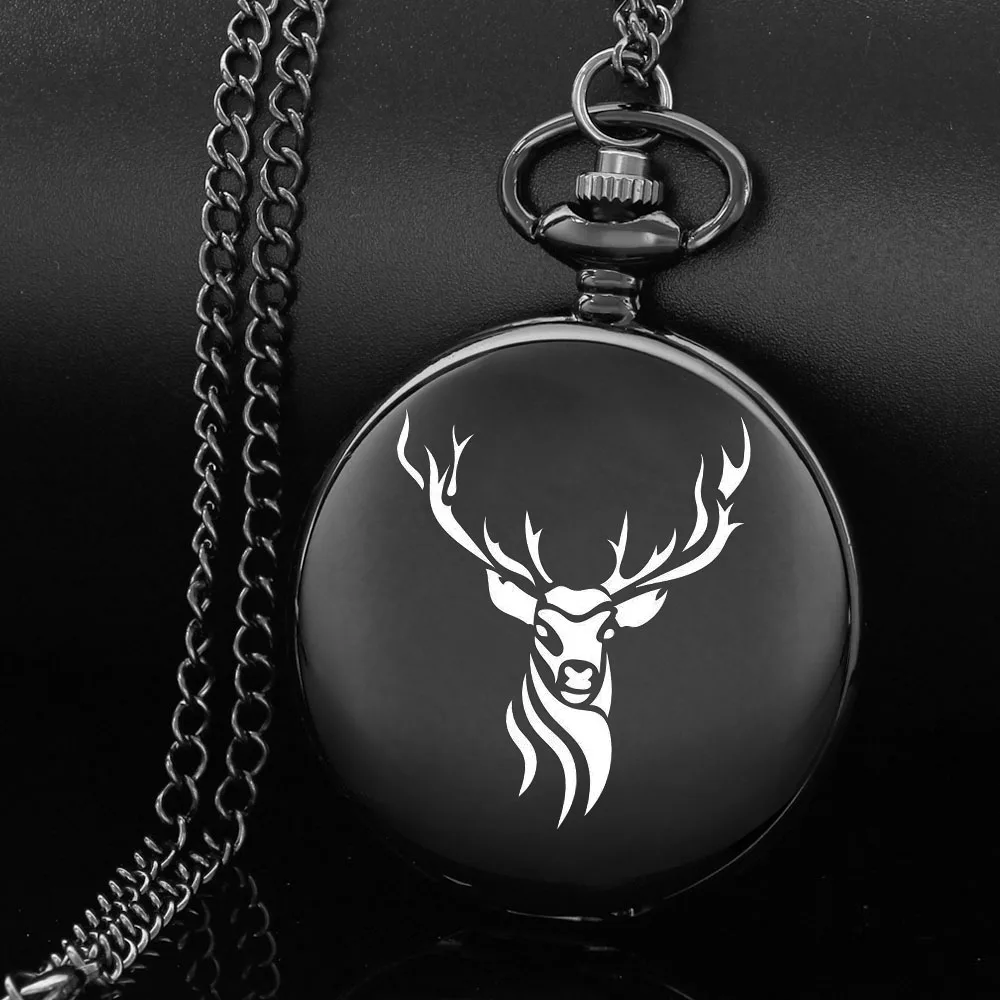 Animal Deer Carved Retro Roman Numerals Unisex Quartz Pocket Watch Necklace Watch Pendant Pocket Watch Christmas Birthday Gift