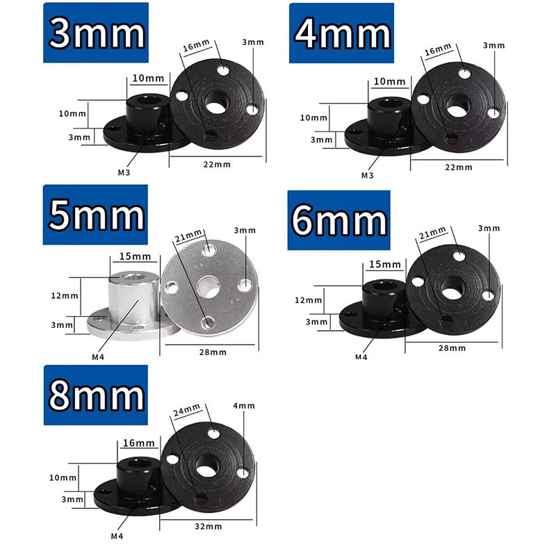 1pcs Motor Guide Shaft Coupler 3mm/4mm/5mm/6mm/8mm Aluminum Alloy Flange Coupling Motor Connector Shaft Axis Bearing Fittings