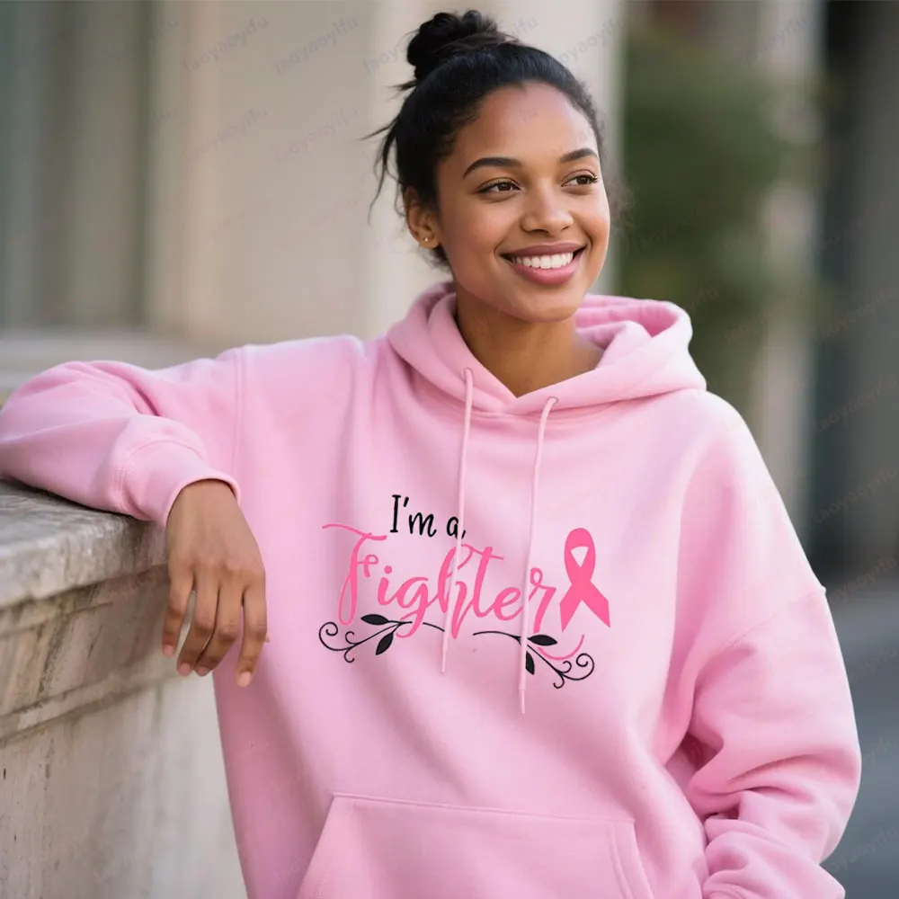 

Breast Cancer Fighter Hoodie Im A Cancer Fighter Sweatshirt Pink Ribbon Hoodies Inspiring Streetwear Women Modern Clothing