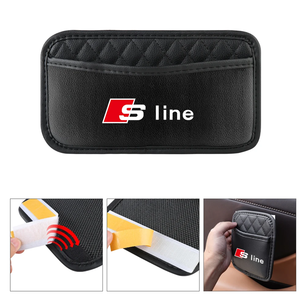 1pcs Car Styling Storage Pocket Seat Back Side Door Organizer Bag Valve Cap For Audi SLINE A3 A4 B8 8P S C7 8V B6 B7 B9 B5 A1 A5