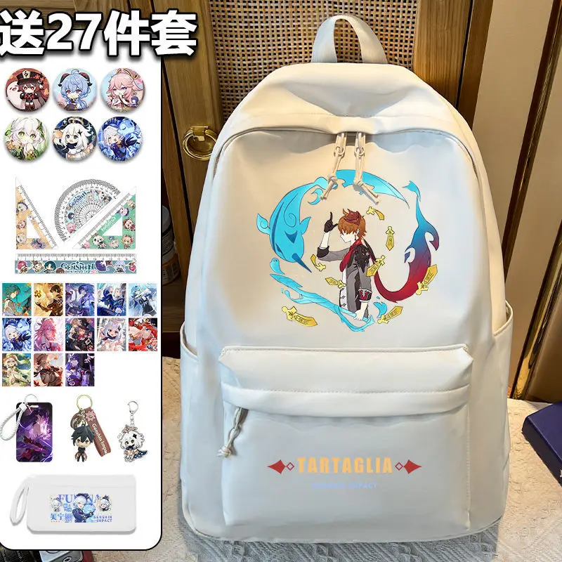 Anime Genshin Impact Backpack Cartoon Elementary School Students Grade 3 To 6 Boys And Girls Ultra-Lightweight Dirt-Resistant L