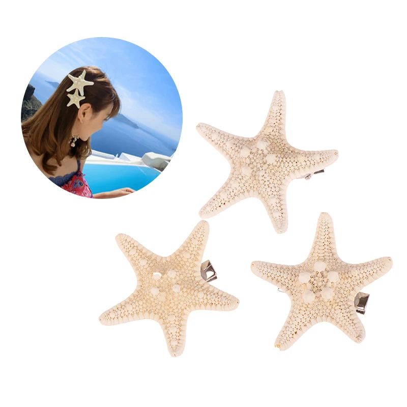 Natural Starfish Hair Clips Cute Sea Star Hair Clips Women Girls Beach Starfish Hairpin Summer Headwear Jewellery