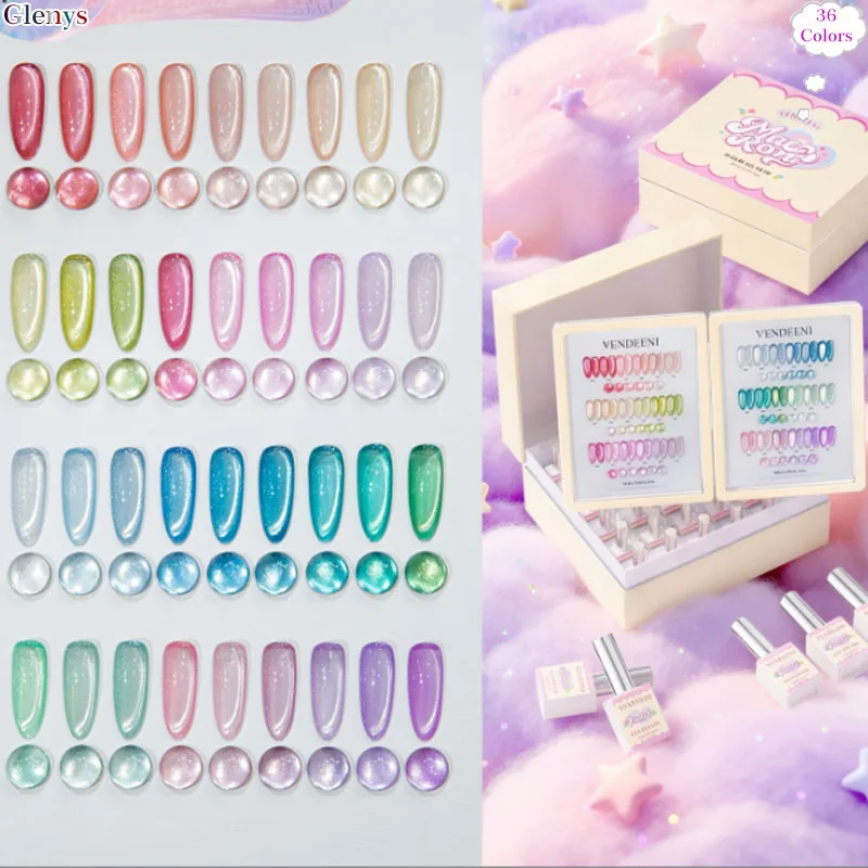 Set de esmalte de uñas gel serie ojo de gato Glenys de 36 colores, color popular neto rojo, gel de remojo, tarjeta de combinación de colores, juego de barniz UV LED 6
