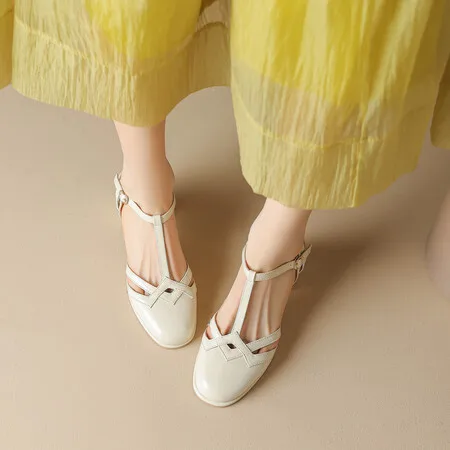 Slingback Low Heels Sandals Women Summer Shoes 2024 Close Toe White Heeled Office Dress Pumps Shoes Ladies Comfortable