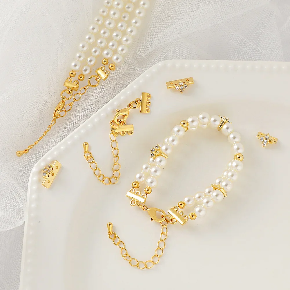 6Pcs Copper 18K Gold Plated Multi Strand Links Chandelier Connectors Separators Bracelet Ends Bars For Diy Jewelry Choker Making