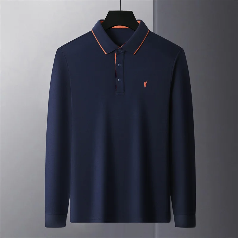 

Осень и зима, новая рубашка-поло с длинными рукавами и лацканами, модная брендовая повседневная футболка с вышивкой для среднего и молодого возраста