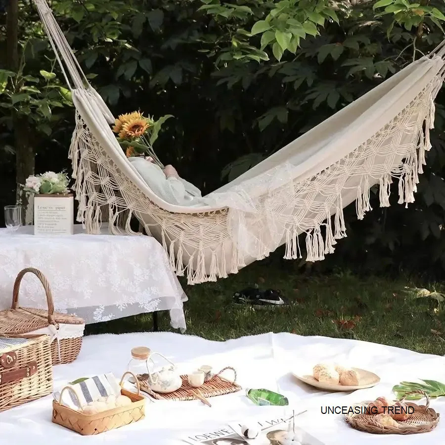 Tassel Hammock Outdoor Single Double Thickened Canvas Leisure Travel Outdoor Camping Student Dormitory