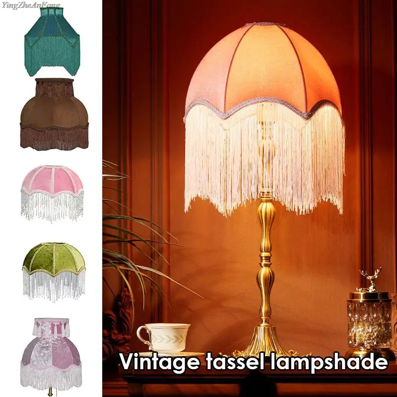 Victorian Style Retro Pink Green Velvet Lampshade Luxury Beads Tassel Lamp Shade For Table Floor Lamps Home Boutique Art Decor