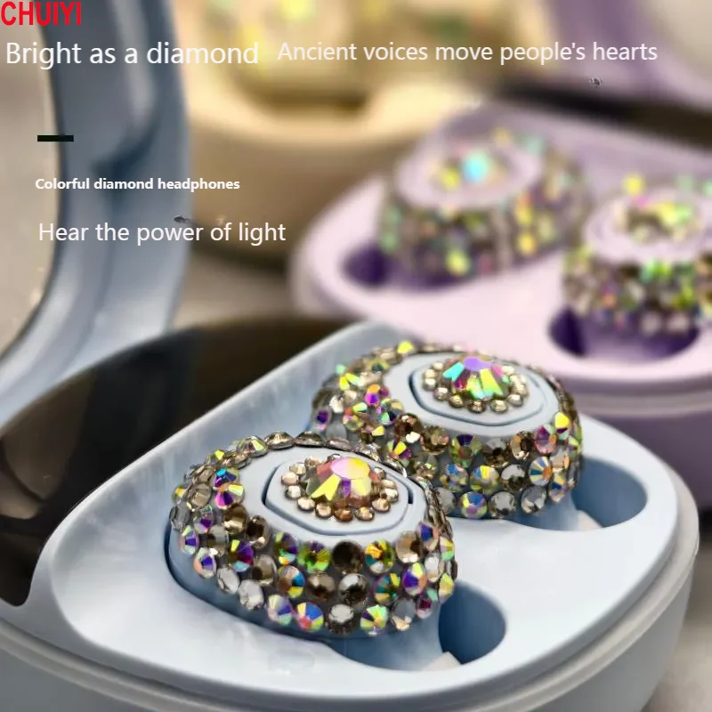 الماس سماعات بلوتوث بلوتوث 5.3 شاشة عرض الطاقة نقية اليدوية الماس البطانة الفتيات سماعات لاسلكية اللمس الذكي #6