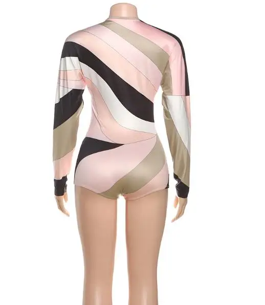 Herfst en winter nieuwe damesmode lange mouwen sexy diepe V-hals kleurblokken slim fit shorts jumpsuit