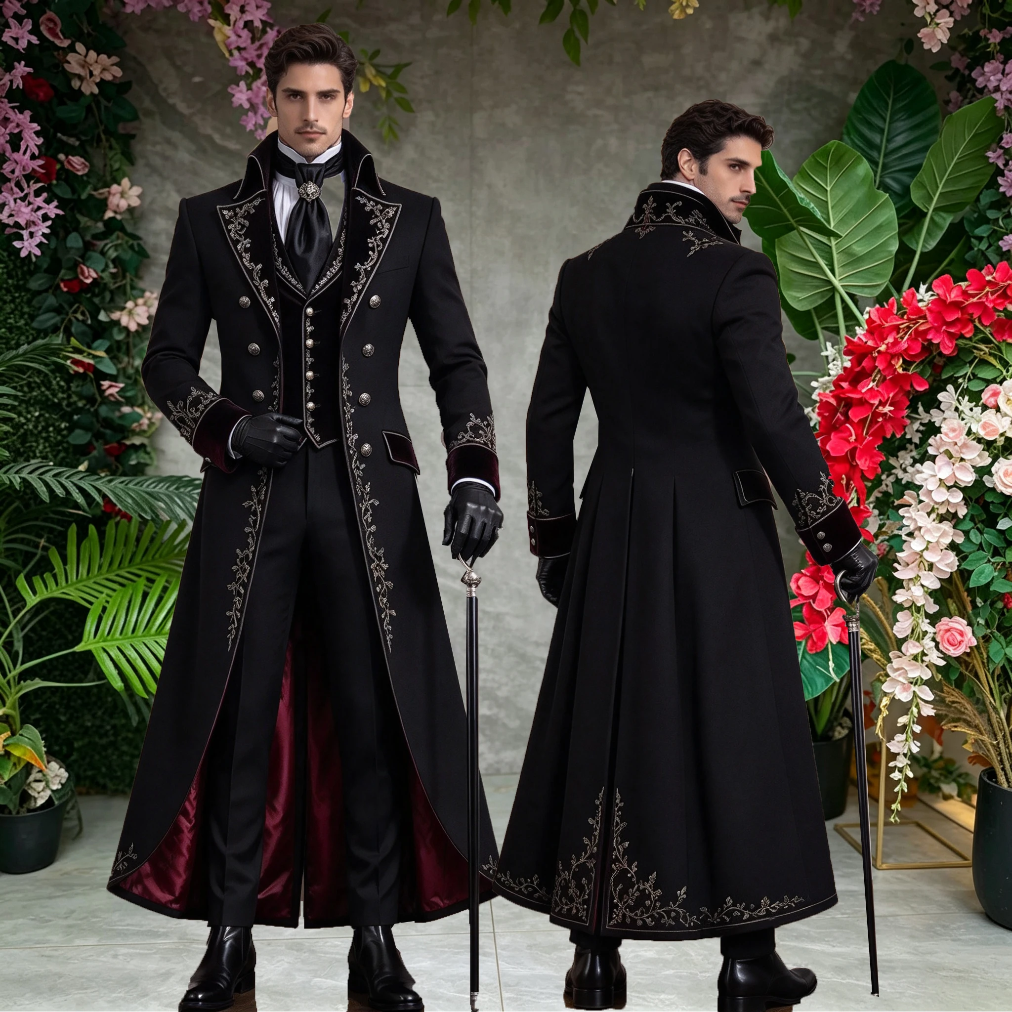 Victorian Gothic Bridegroom Tuxedo Suit Sets For Wedding Sparkly Crystals Beading Jacket Waistcoat Trousers 3 Pieces Male Outfit