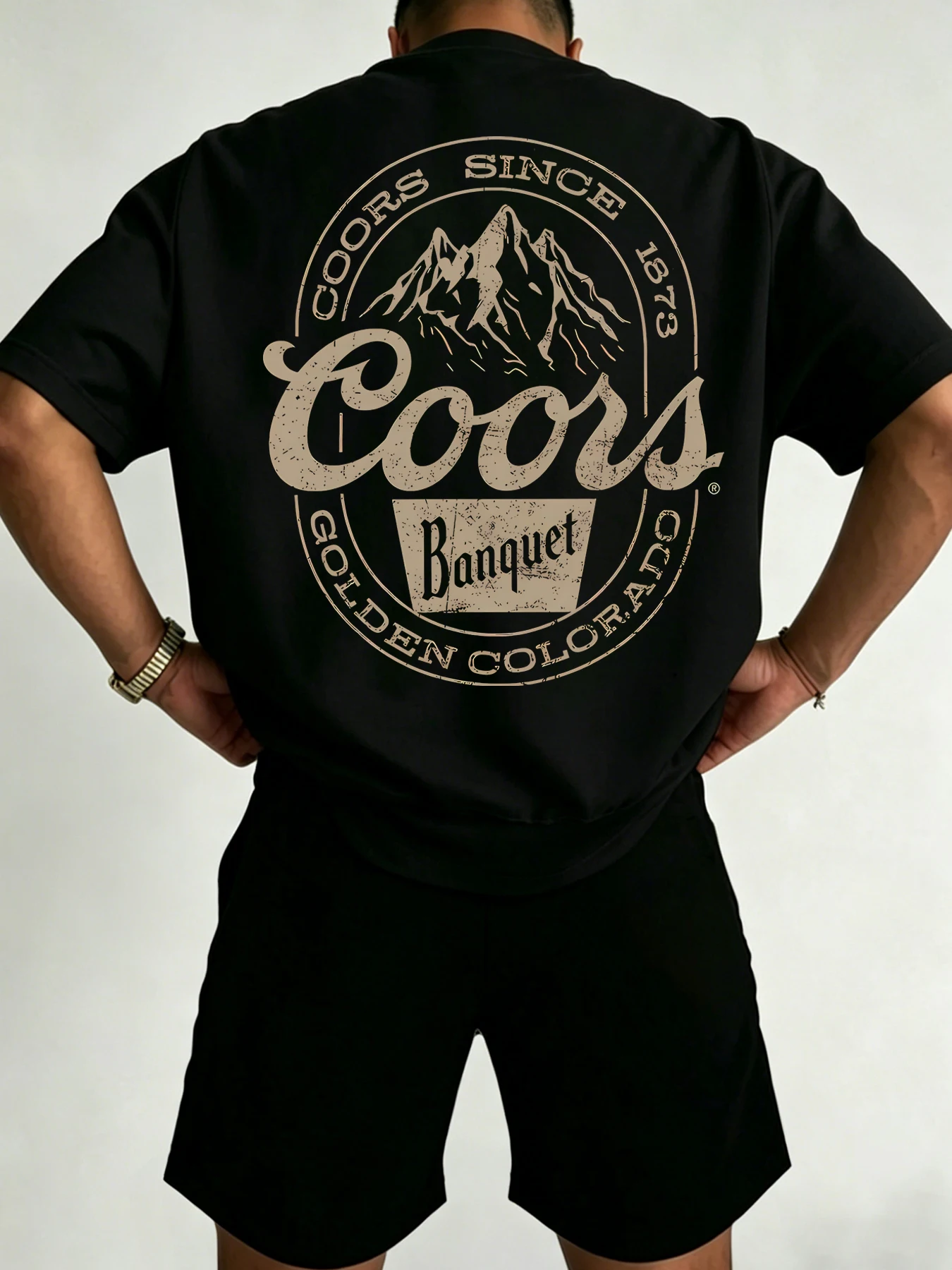 

Men's American-Style High-Street Printed Short-Sleeve T-Shirt Set: Trendy Casual Sports Two-Piece Set