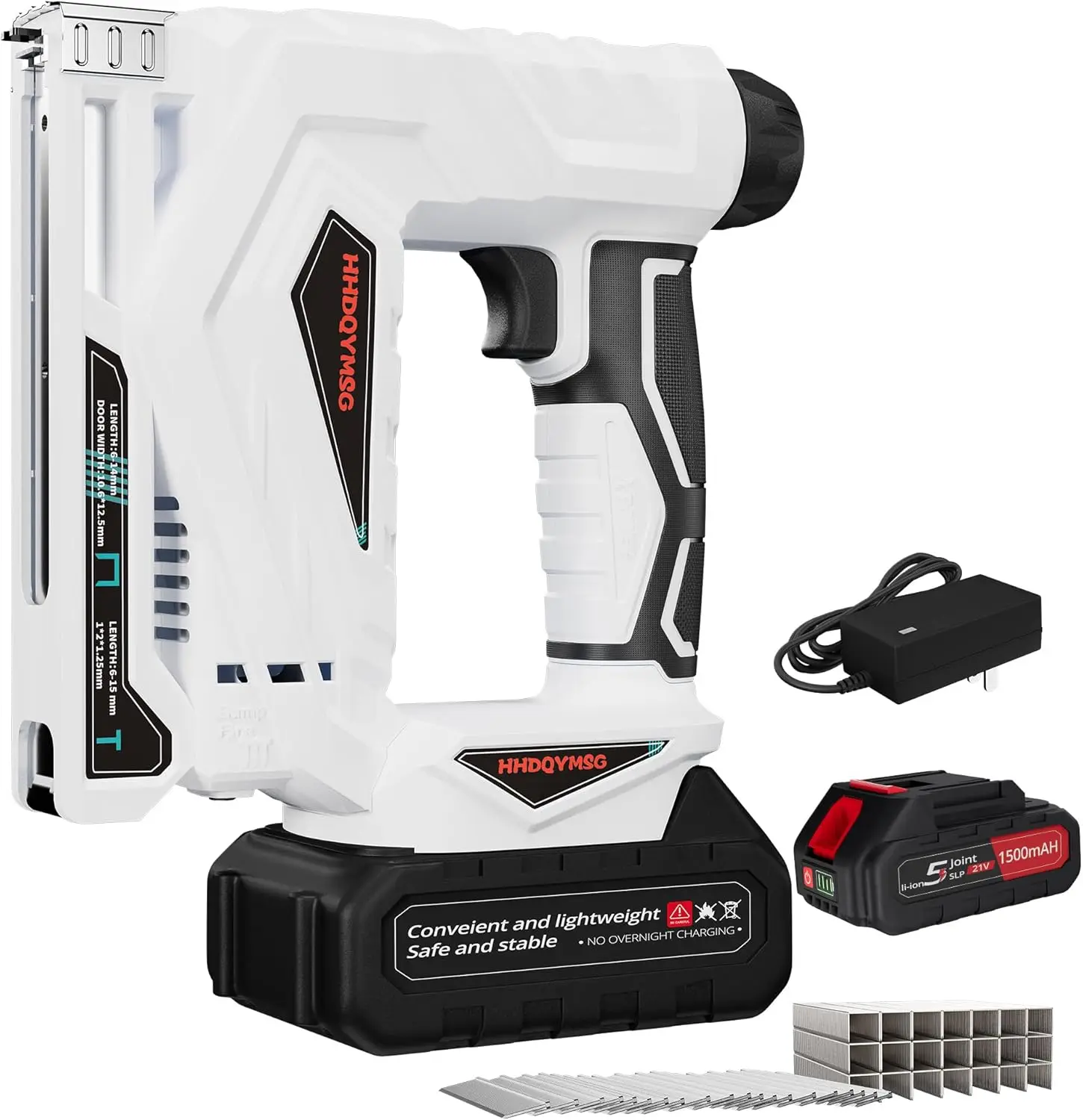 Cordless Battery-Powered 2-in-1 Brad Nailer and Stapler, Electric Nail Gun for Upholstery, Woodworking, and Home DIY Projects, Includes 1000 Nails and 1000 Staples