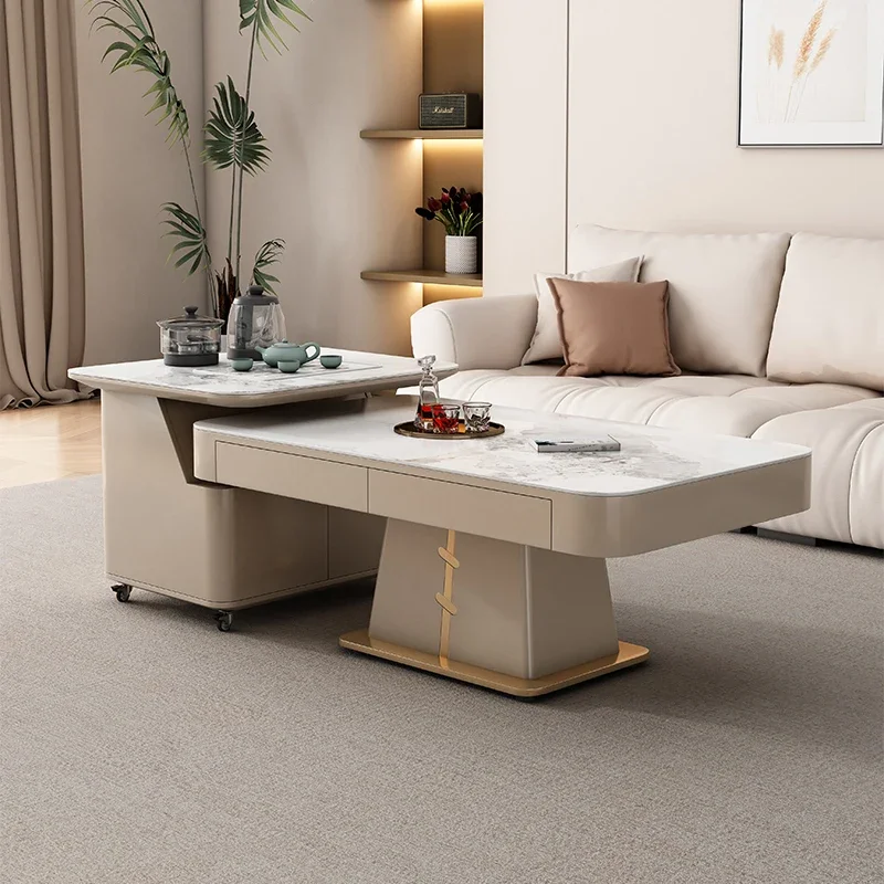 Electric lift coffee table dining table dual-purpose light luxury household living room with smart kettle mobile tea table combi