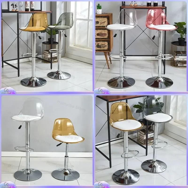 Adjustable Height Bar Stool with Backrest Swivel Modern Kitchen Counter Chair for Home Bar Cafe Reception Desk Comfortable