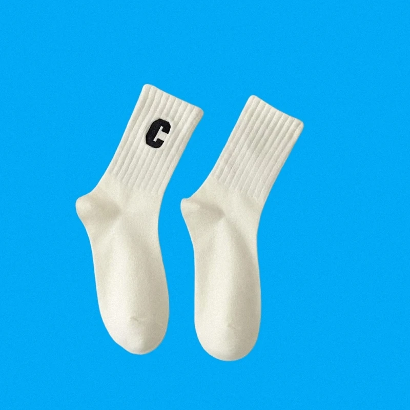 Chaussettes mi-tube en coton absorbant la sueur et dépistolet ant pour étudiants, chaussettes de sport décontractées, chaussettes à lettres solides, style chaud, hiver, 5/10 paires