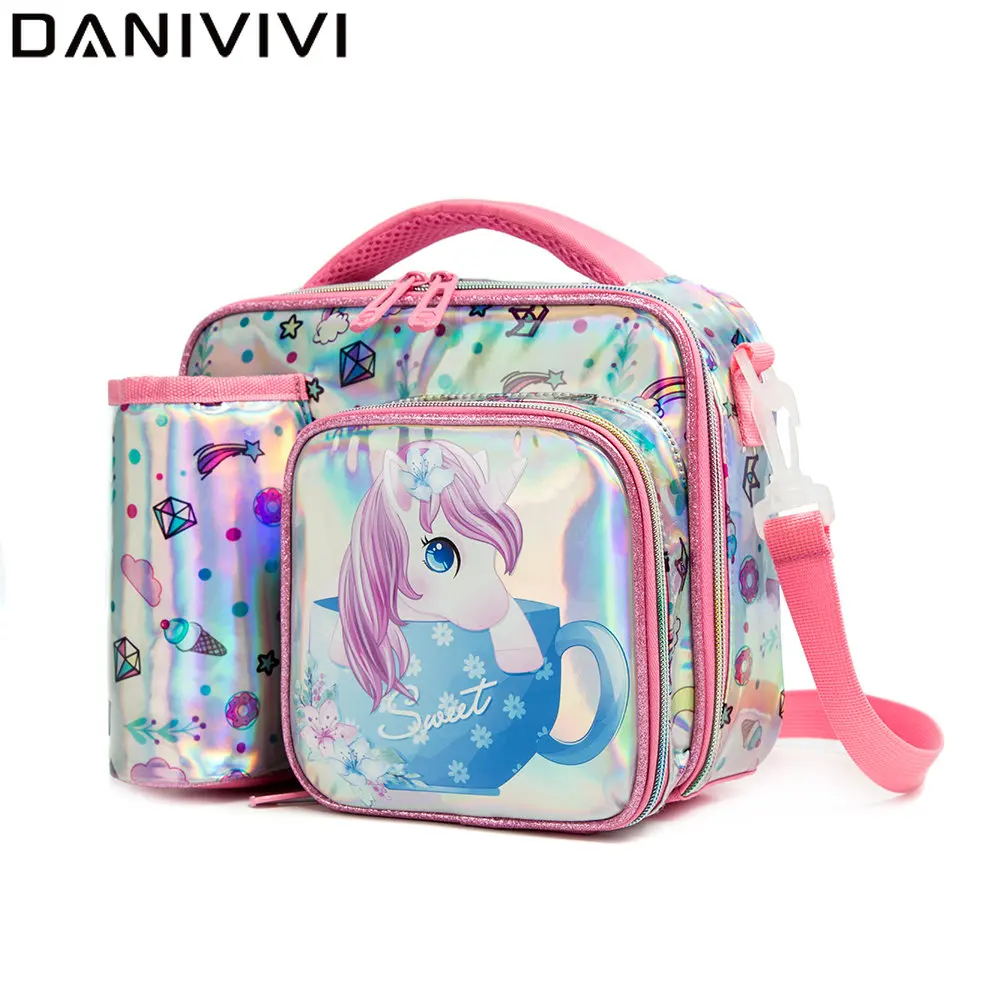 Lunch Box Bag for Gilrs Kids Unicorn Pattern Lunchbag Tote Oxford Lunch Bag Insulation Package Portable with Bottle Pocket 2022