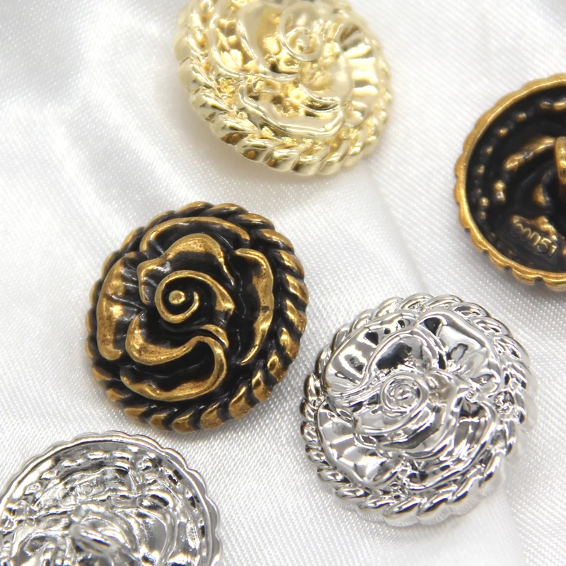 HENGC 15/18/20/23mm Retro Rose Shape Gold Metal Buttons For Sewing Needlework Women Coat Blazer Dress Knit Handmade Decorations