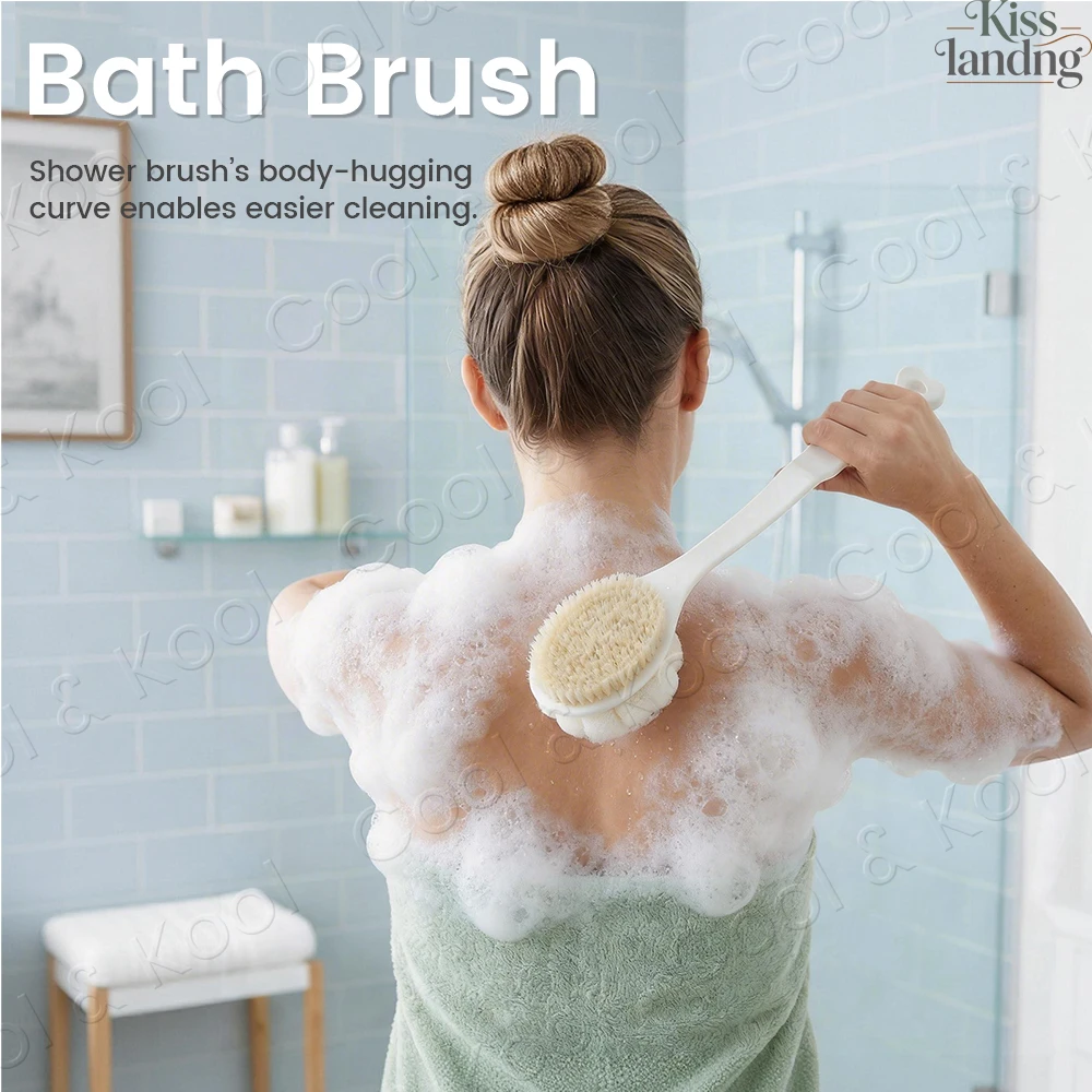2-in-1 Long Handle Bath Brush, Soft Exfoliating Back Scrubbe