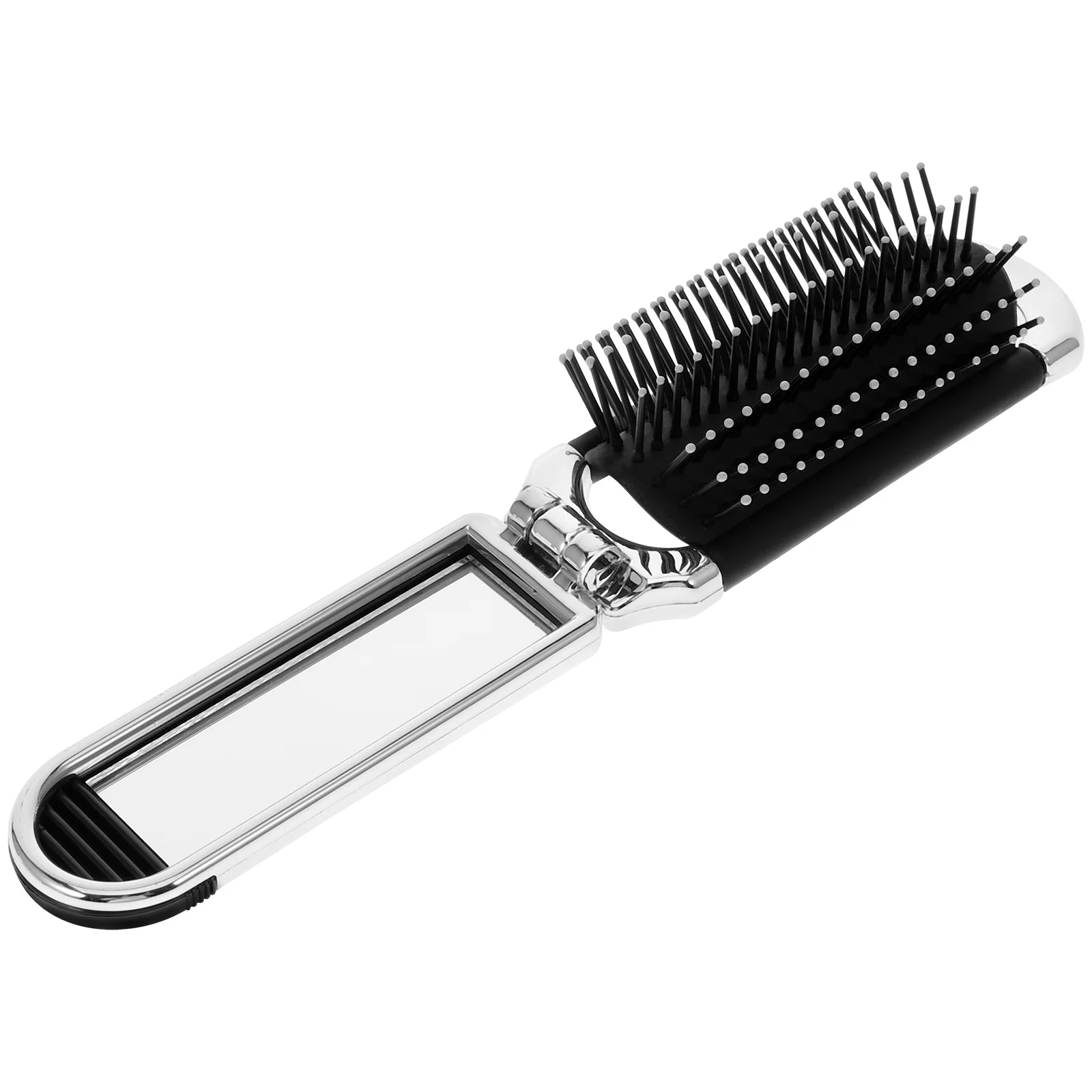 

Travel Hair Brush Portable Folding Cushion Comb Bag with Mirror (Silver) Tote Mini for Purse Women's