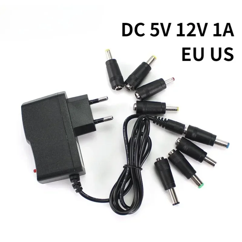 AC/DC 5V 12V 1A  EU US Plug Adapter Power Supply Switch Power Charger 110V to 220V with 8 Conversion Connector Power Switch