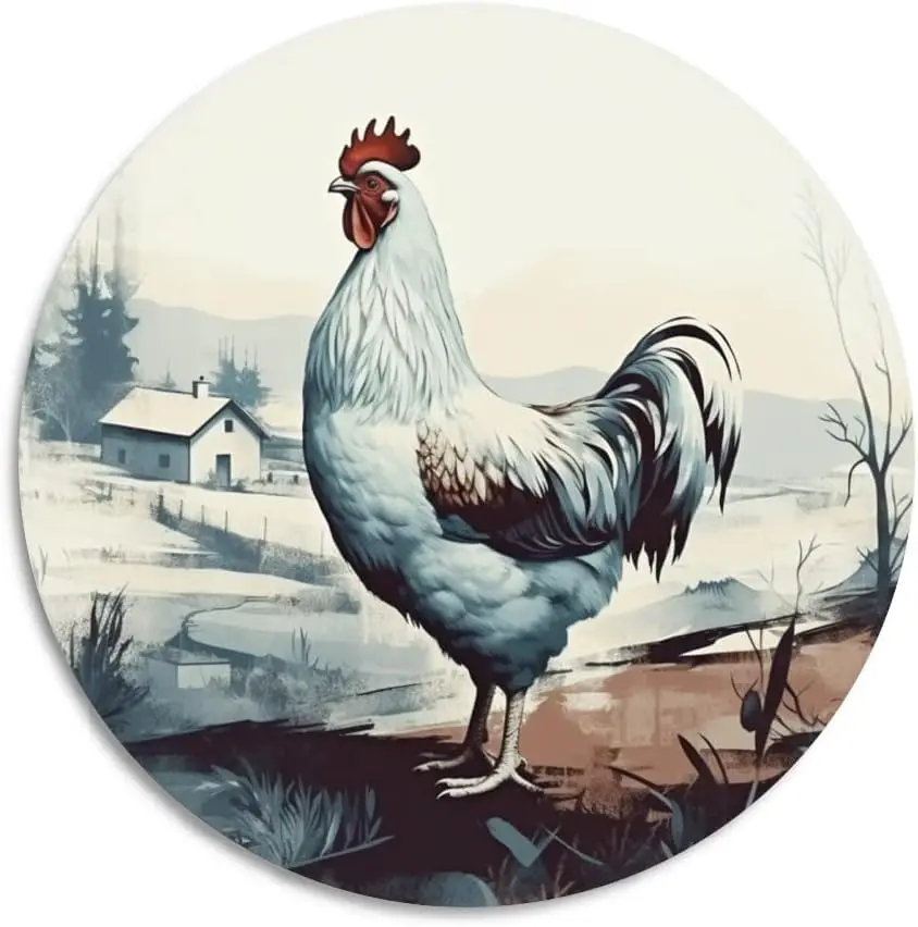 Chicken Vintage Round Metal Tin Sign, Nostalgic Metal Sign, Home Decor for Club Bar Garden Kitchen Restaurant Garage, 12x12 Inch