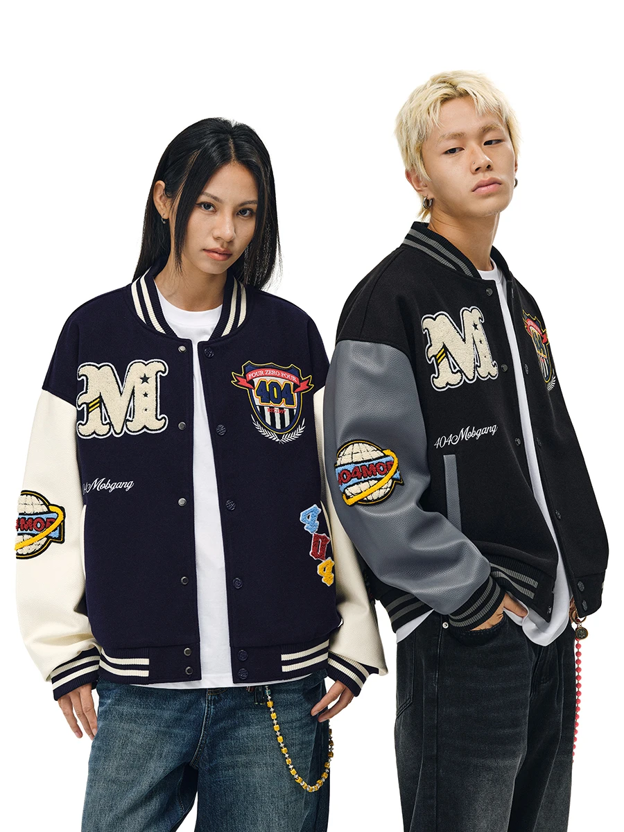 Cappotto da baseball americano retrò con ricamo pesante Jaet in pelle PU patchwork vestibilità ampia e cappotto invernale caldo Faion