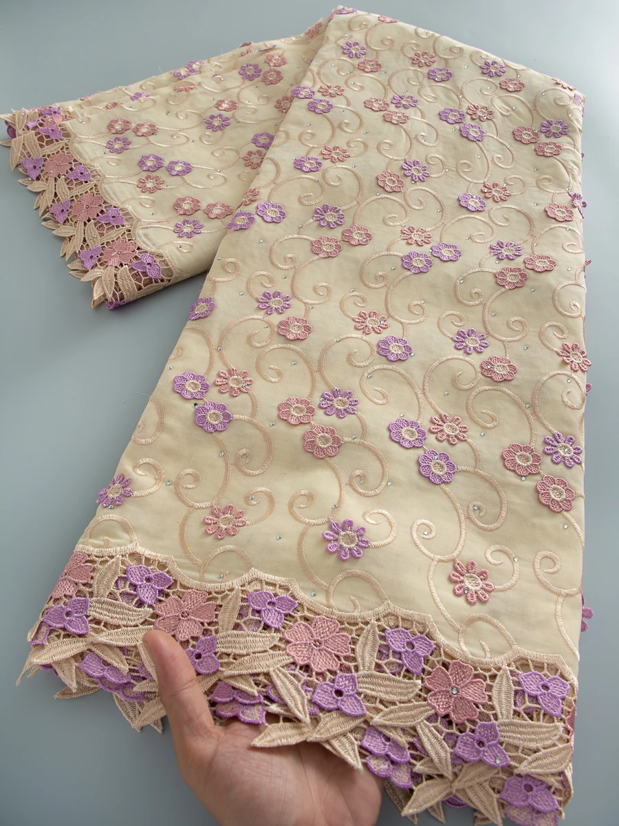 

Swiss Voile Cotton Lace Fabric High Quality 3D Embroidery Flower 2026 African Cotton Lace Fabric 5 Yards for Women Sew 4894 4897