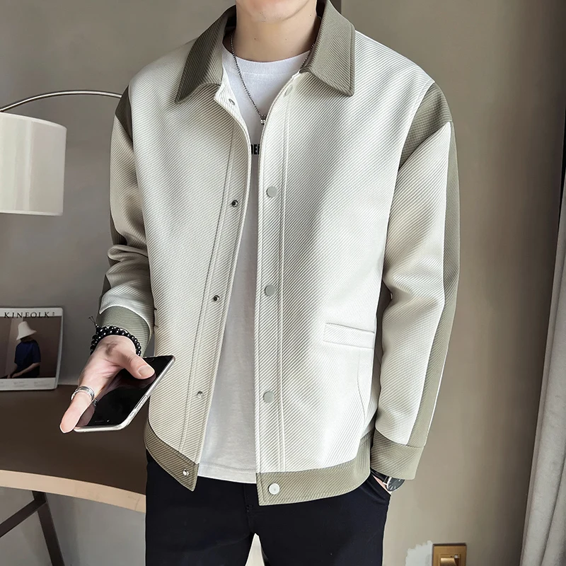 

2023 Spring New Color-blocking Design Jacket Men Fashion Casual Lapel Coat Streetwear Outwear Jaqueta Masculina Men Clothing