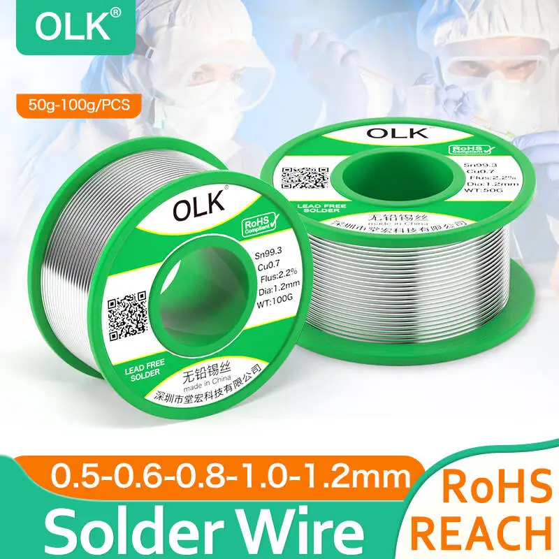 OLK high purity lead-free solder wire Sn99.3Cu 0.7 with flux rosin core DIY soldering iron repair soldering tin wire 50g100g