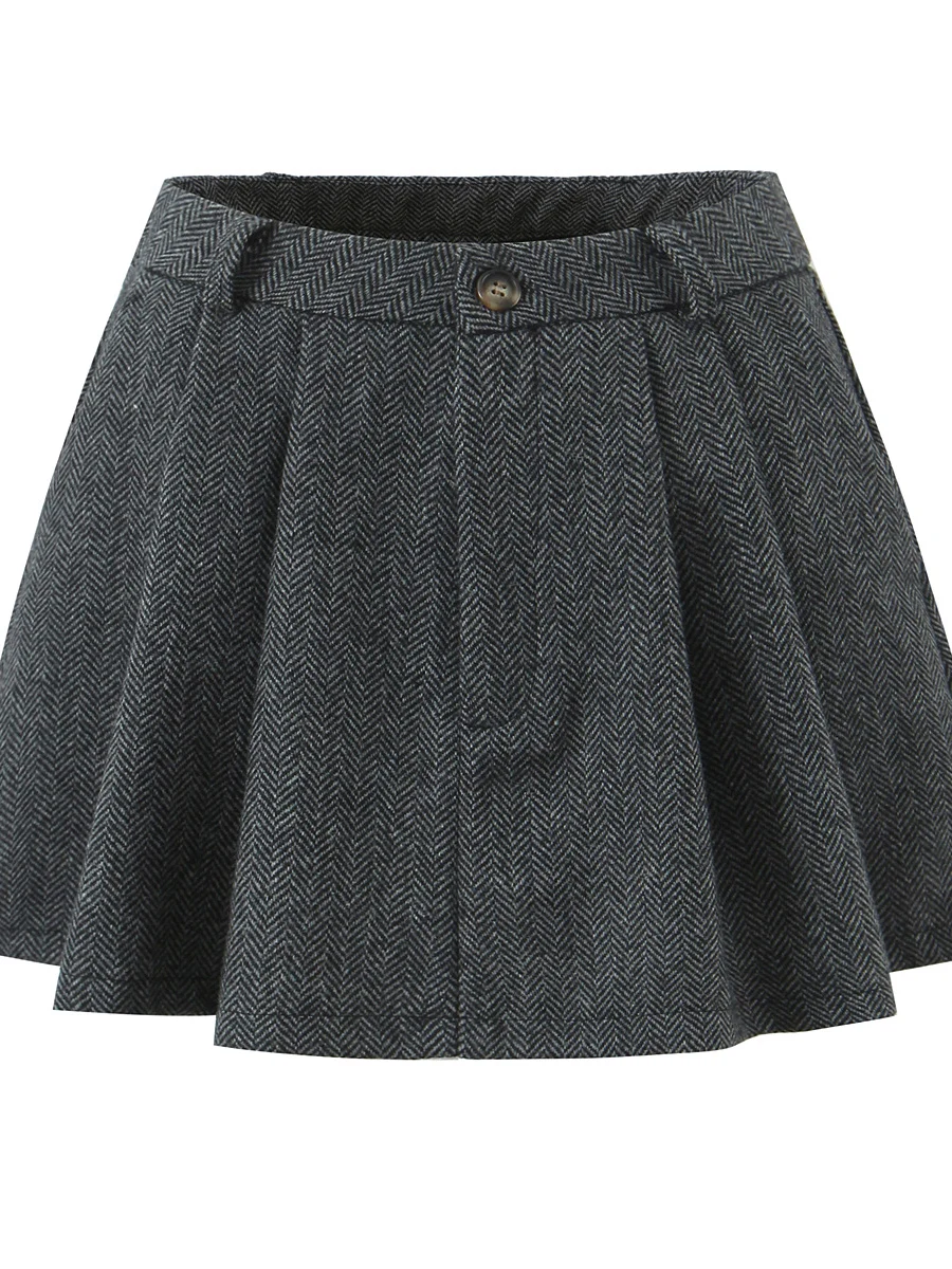 하이웨이스트 아메리칸 레트로 체크 울 A라인 스커트 여성용 가을 겨울 슬림핏 안티라이트 바디 스커트