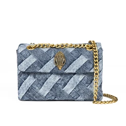 Nieuwe Tas Vrouwen Handtas Wassen Denim In Geweven Print Handtas Voegwerk Cross Body Patchwork