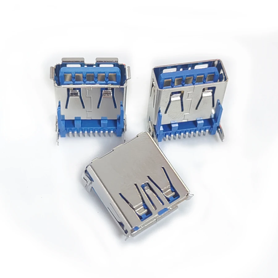 

20PCS/Lot SMT USB 3.0 Female Jack/Socket Connector 9P 9Pin Blue Color With-Edge/Flat Mouth For Charging