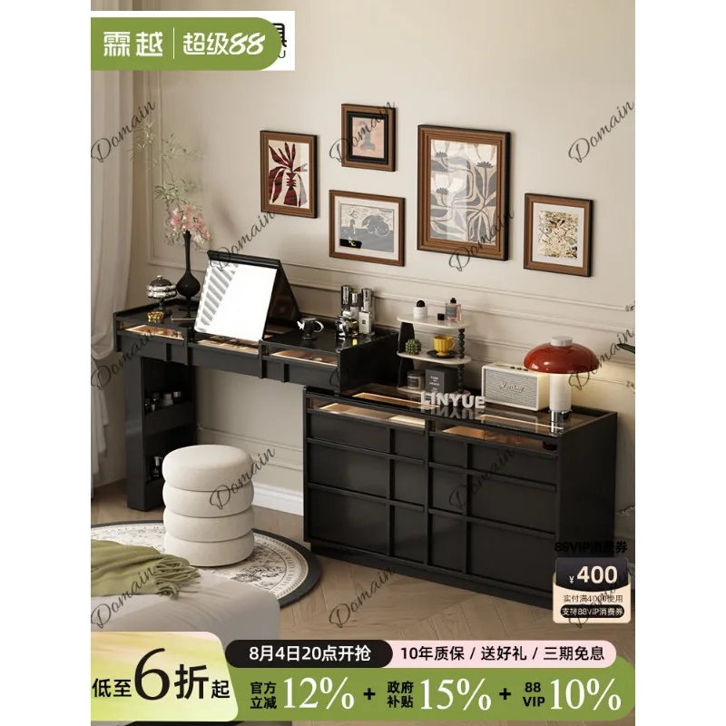 Mid-Century Solid Wood Flip-Top Vanity Dresser Combo French Style Bedroom Makeup Table 2026 New