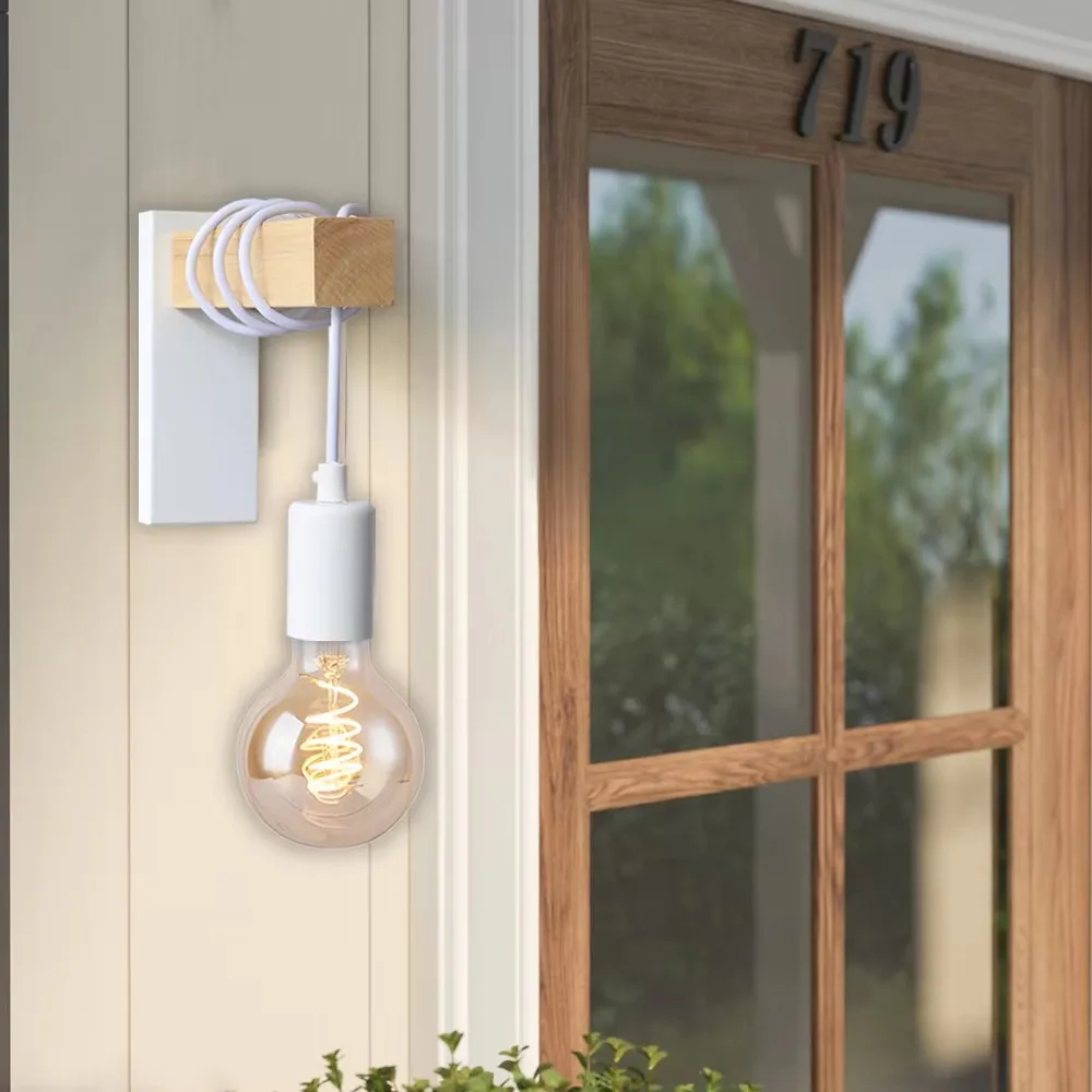 الشمال خمر الحديد الخشب الجدار مصباح E27 إضاءة داخلية لوفت الممر الرجعية الجدار الخفيفة للمنزل الديكور الشمعدان مصابيح السرير