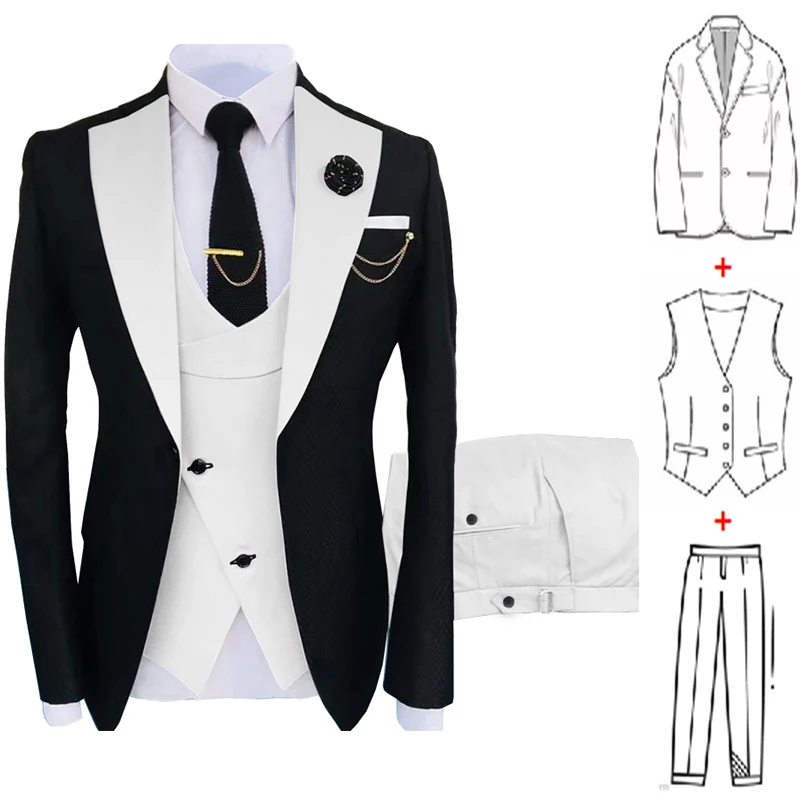 New Costume Homme Popular Clothing Luxury Party Stage Men\'s Suit Groomsmen Regular Fit Tuxedo 3 Peice Set Jacket+Trousers+Vest