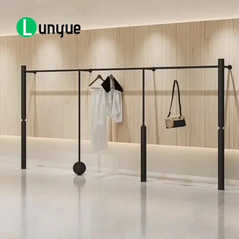 Black Matte Wall Display Rack for Clothing Store Thickened Simple Hanger Shelf Women's Apparel Retail Shop Fixture Durable