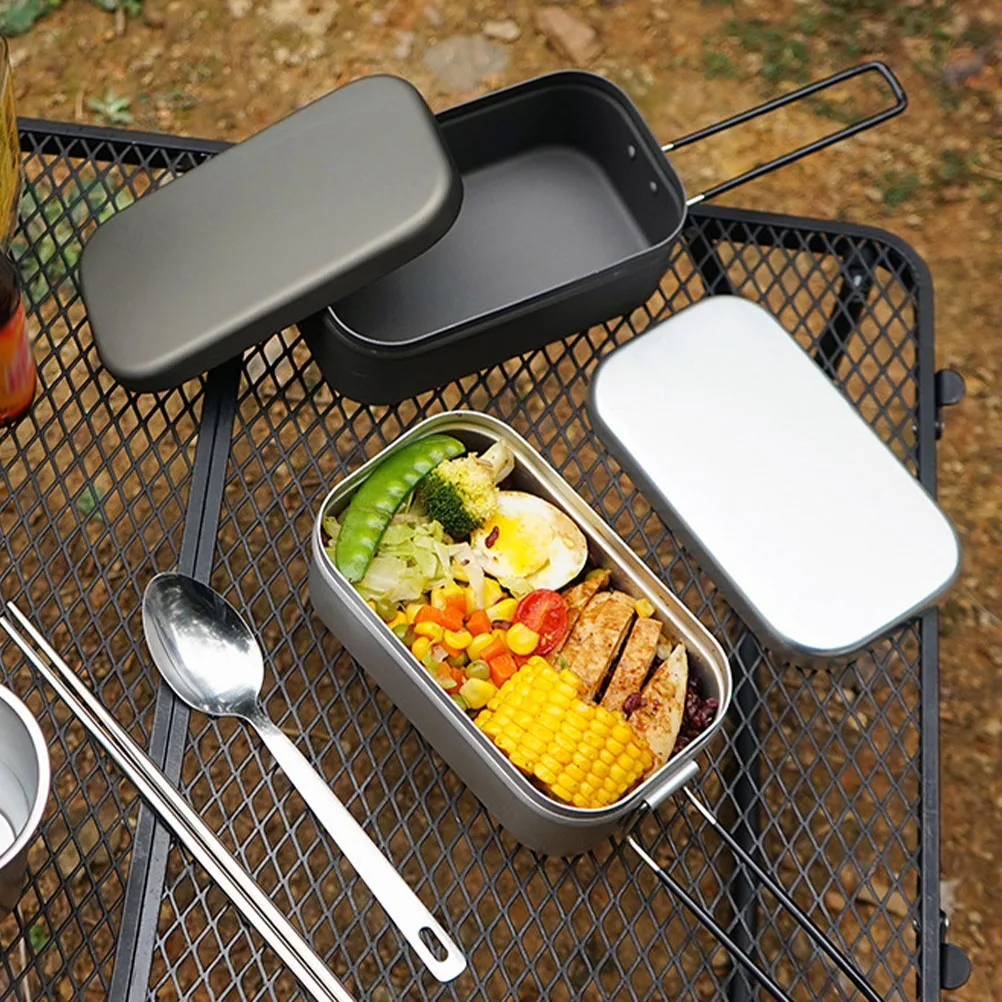 

Aluminum Foldable Lightweight Portable Food Container Multi Function Camping Accessory for School Picnic Outdoor Lunch