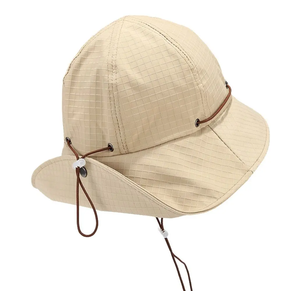 

Solid Color Drawstring Fisherman Hat with Neck cover Sun Protection Wide Brim Sun Hat Quick-drying Hiking Hat Mountaineering