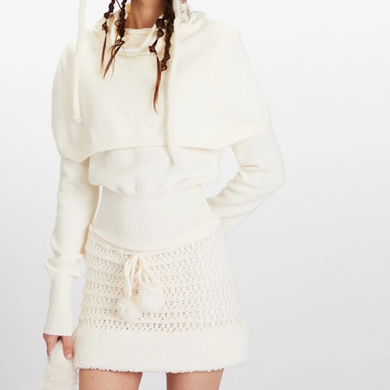 

Fake Two-piece Shawl Semi-turtleneck Long-sleeved Knitted Sweater Women's Design Sense Inside with A Backing Sweater Autumn