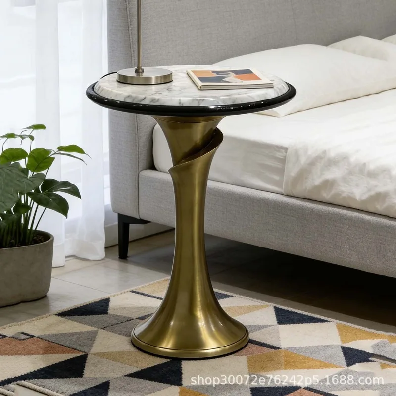 

Italian light luxury creative marble edge villa home sofa corner few simple stainless steel round few