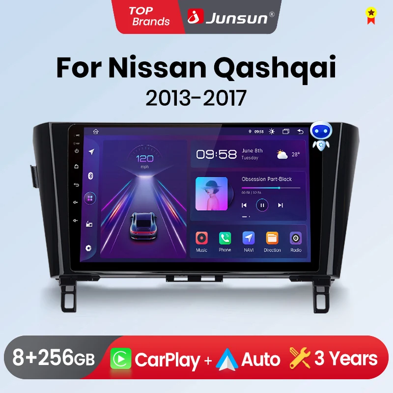 Junsun CarPlay Android Radio samochodowe dla Nissan Qashqai J11 X-Trail 3 2013-2017 GPS inteligentne systemy multimedialne Stereo