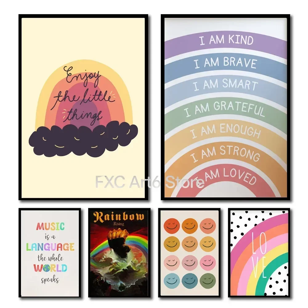 1 Stück rahmenloser Leinwanddruck mit pastellfarbenem Regenbogenmuster, bunte moderne Landschaft, abstrakte, lebendige Dekoration, trendiges, inspirierendes Poster