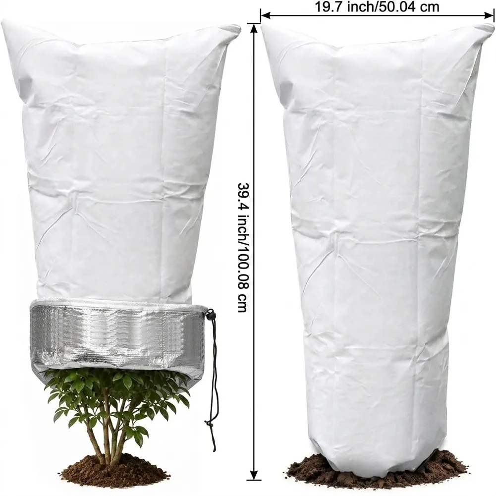 Plant Insulation Cover with Reflective Aluminum Foil Lining for Cold Weather Protection 39.4 x 19.7 in Drawstring Closure