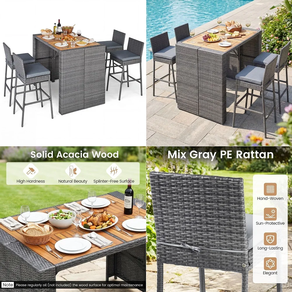 

59 Inch Outdoor Bar Table, Teak Wood Rectangle Patio Bar Height Pub Table with Slatted Top, for Balcony, Garden and Poolside