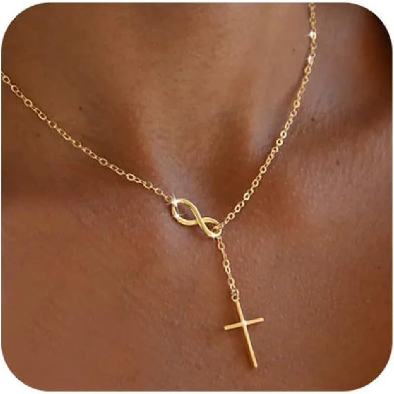 

Simple Number8Cross Necklace Jewelry for Women Trendy Hot-Selling Collarbone Chain New Year Gift
