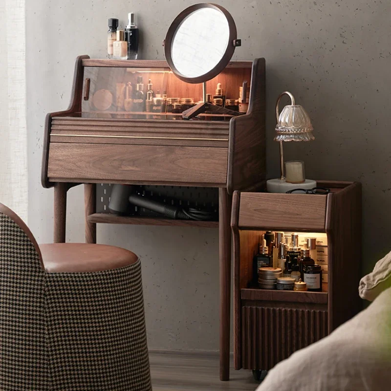 

Solid Wood Dresser Bedroom Modern Simple Small Apartment Black Walnut Mini Dresser Storage Small Makeup Table