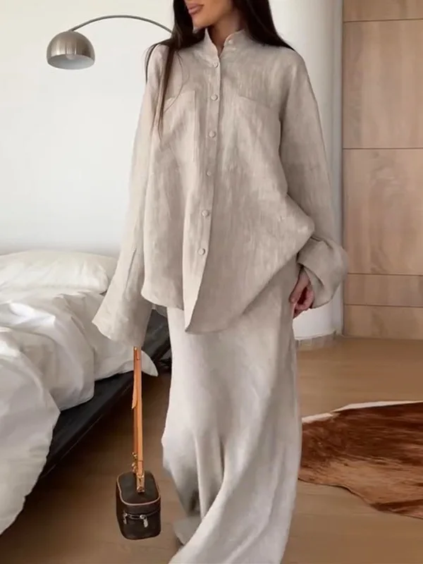 

Faion Casual Women's Top Ele Skirt Set Long Sve Flip Collar Two-Piece Spring Collection from China Ele Temperament