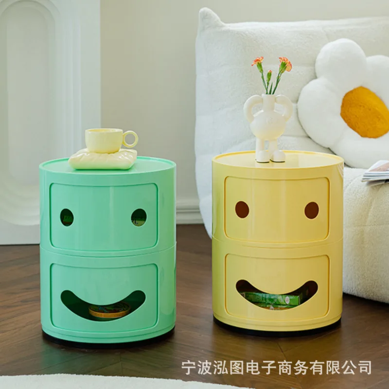 Nordic style creative smiling bedside table, small, simple, cute cartoon circular storage cabinet