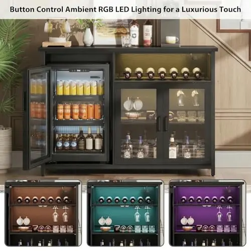 Wine Bar Cabinet with Mini Fridge Space, Black Coffee Bar Cabinet and Liquor Cabinet with Storage Rack, Sideboard - view 5